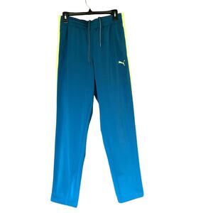 Puma Contrast Pants Mens‎ Sz M Digital Blue Sharp Green Track Athlleisure NEW